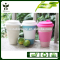 hotsale bamboo fiber eco-coffee cup with silicone sleeve and lid